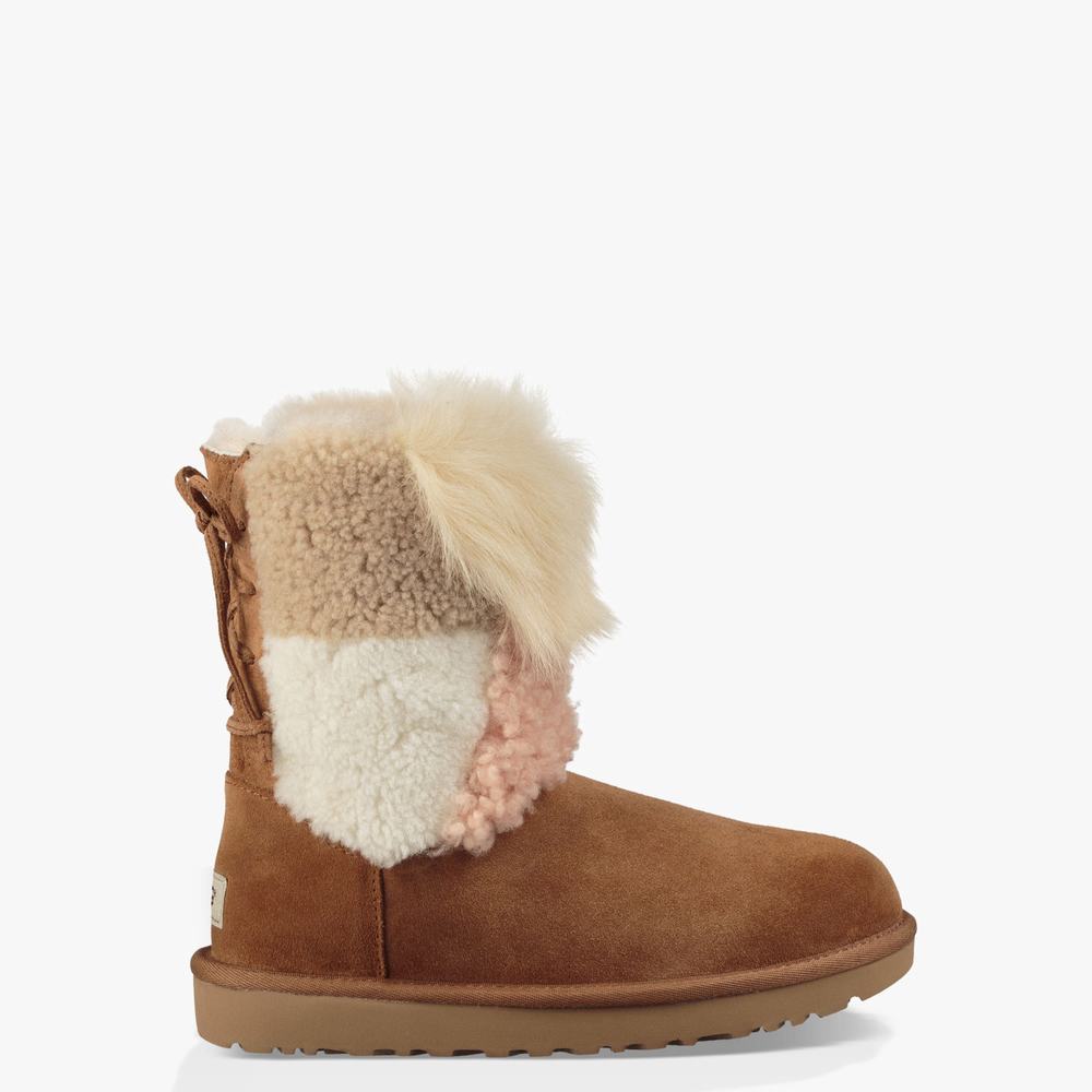 Bottes Classic UGG Classic Short Patchwork Fluff Femme Marron Soldes 756RIFZA